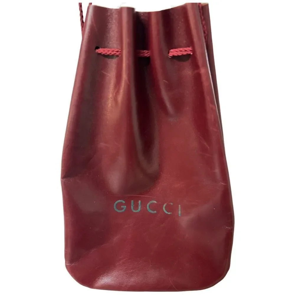 Vintage Rare Gucci Burgundy Red Leather Drawstring Pouch